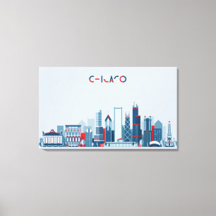 Toile Chicago, Illinois Skyline rouge, blanc et bleu