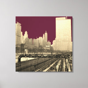 Toile Chicago Rail Yards Railroad Downtown 1960's PHoto