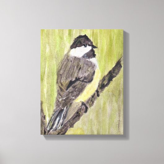Toile Chickadee Bird - peinture acrylique. (Recto)