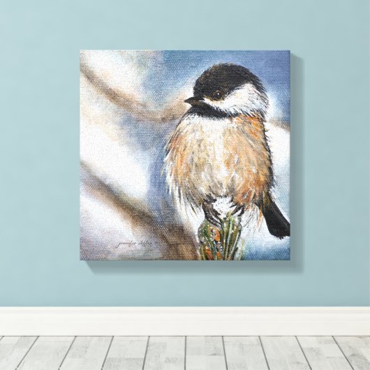 Toile Chickadee Black Capped Oiseau Winter Art (Insitu (Plancher de Bois))