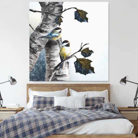 Toile Chickadees [Design 2] 40" x 40" (Insitu(Chambre))