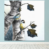 Toile Chickadees [Design 2] 40" x 40" (Insitu (Plancher de Bois))