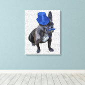 Toile Chien à tête bleue avec chapeau bleu et moustache (Insitu (Plancher de Bois))