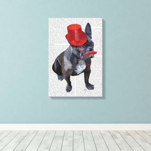 Toile Chien à tête rouge avec chapeau rouge et moustache (Insitu (Plancher de Bois))