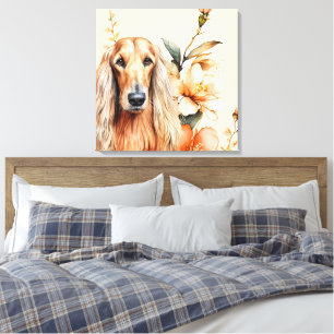 Toile Chien Afghan Hound et Lys Péches