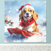Toile Chien beagle dans la boue Laisser il neige Noël (Insitu (Plancher de Bois))
