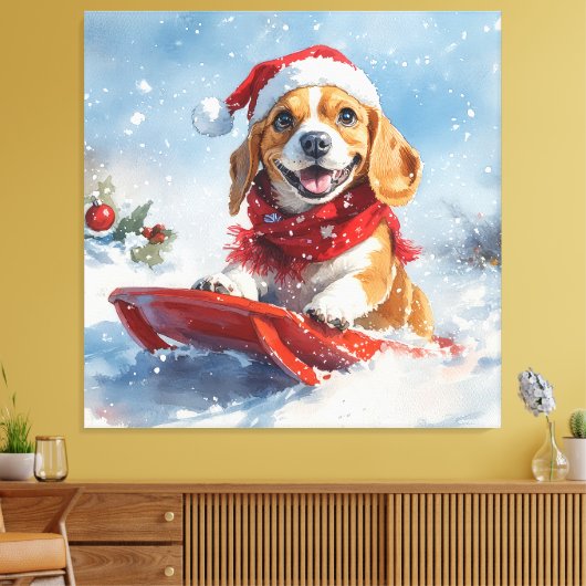 Toile Chien beagle dans la boue Laisser il neige Noël (Insitu(Salon))
