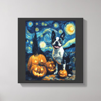 Toile Chien Boston Terrier Mignon Halloween Jack O Lante