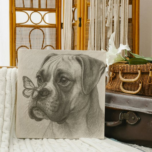 Toile Chien Boxer avec Rencontre Douce Papillon