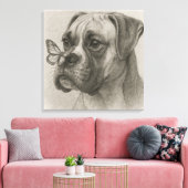 Toile Chien Boxer avec Rencontre Douce Papillon (Insitu(Salon))