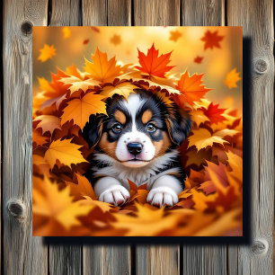 Toile Chien chic mignon dans les feuilles d'automne