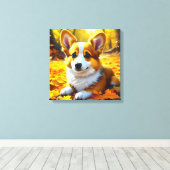 Toile Chien Chien Chien Chien Corgi Jouant dans les Feui (Insitu (Plancher de Bois))