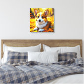 Toile Chien Chien Chien Chien Corgi Jouant dans les Feui (Insitu(Chambre))