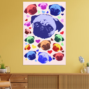 Toile Chien Chiot Carlin Style PopArt Rétro