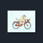 Toile Chien cycliste avec écureuil ami - Art animal amus<br><div class="desc">Cycling Dog and Squirrel Canvas Print. Un mignon chien de dessin animé portant un béret pédalant une bicyclette rouge. L'écureuil heureux est à cheval dans le panier de vélo. Un dessin amusant pour cyclistes et amoureux des animaux. Visitez le Doodle World de Jenn pour des créations encore plus charmantes imprimées...</div>