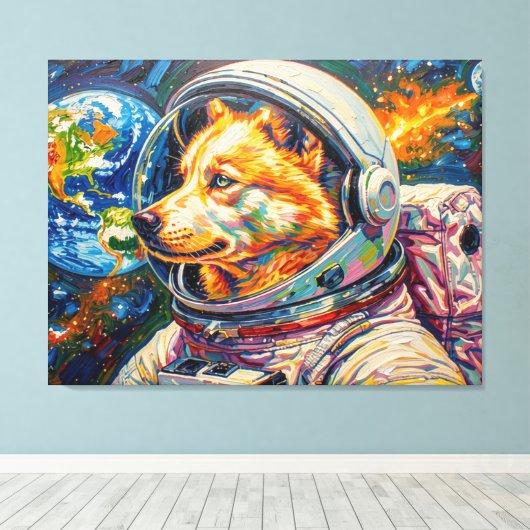 TOILE CHIEN DANS L'ESPACE-HUSKY (Insitu (Plancher de Bois))