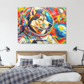 TOILE CHIEN DANS L'ESPACE-HUSKY 4 (Insitu(Chambre))