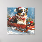 Toile Chien de berger australien en Noël à Sledge (Recto)