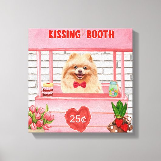 Toile Chien de Poméranie Valentine's Day Kissing Booth (Recto)