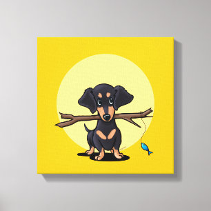 Toile Chien Doxie de pêche jaune ensoleillé