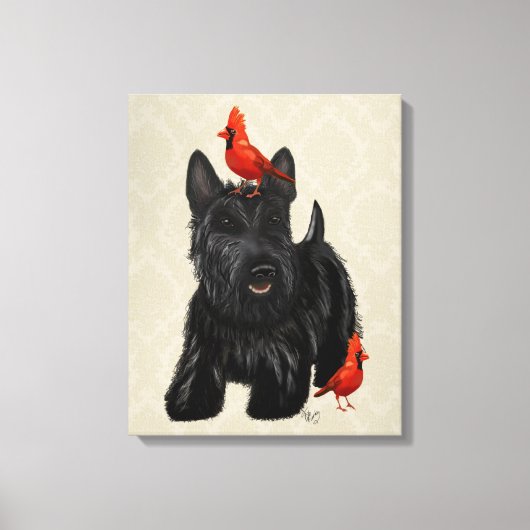 Toile Chien écossais et Oiseaux rouges (Recto)