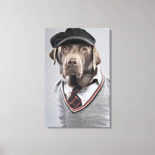 Toile Chien en pull et casquette