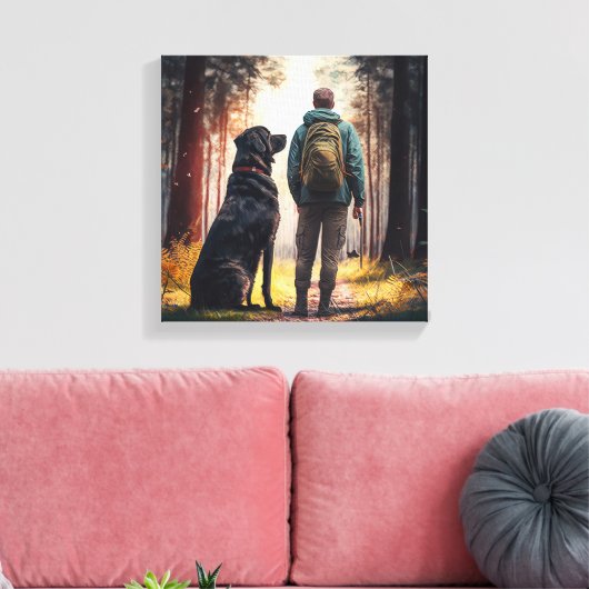 Toile Chien et propriétaire se détendre dans une forêt p (Insitu(Salon))
