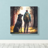 Toile Chien et propriétaire se détendre dans une forêt p (Insitu (Plancher de Bois))