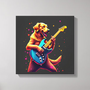 Toile Chien Golden Retriever Jouant de la Guitare Électr