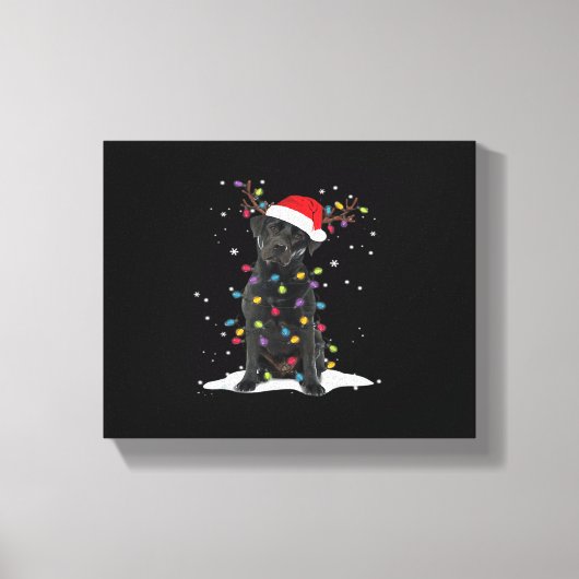 Toile Chien Labrador Noir Xmas Noël Arbre Lumineux Class (Recto)