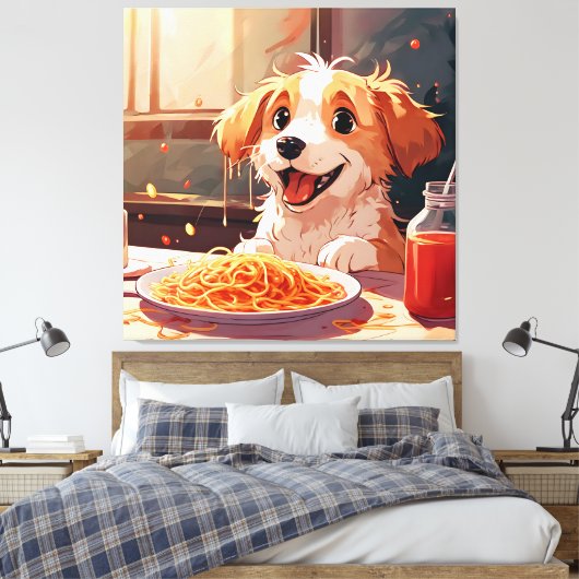 Toile Chien mangeant spaghetti (Insitu(Chambre))