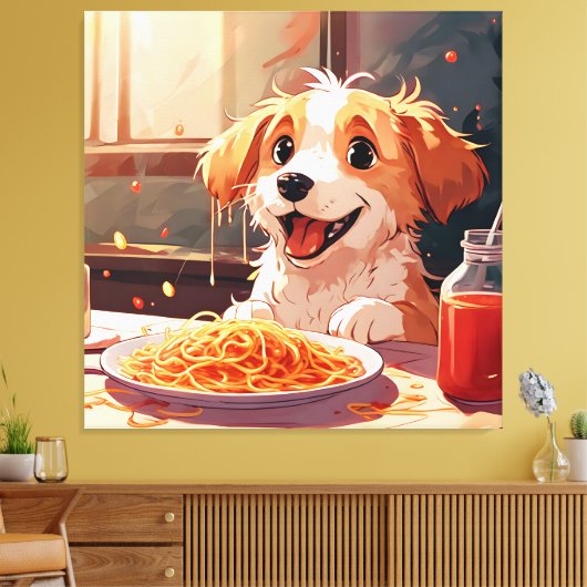 Toile Chien mangeant spaghetti (Insitu(Salon))