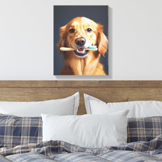 Toile Chien mignon avec brosse à dents Parfait pour sall (Insitu(Chambre))