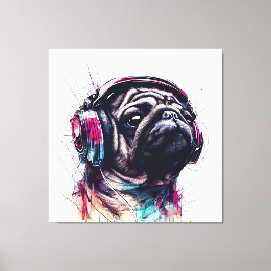 Toile Chien mignon avec casque couleur d'eau illustratio (Recto)