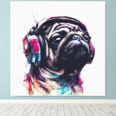 Toile Chien mignon avec casque couleur d'eau illustratio (Insitu (Plancher de Bois))