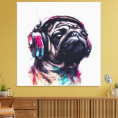 Toile Chien mignon avec casque couleur d'eau illustratio (Insitu(Salon))