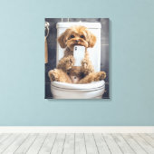 Toile Chien mignon Checking téléphone dans la salle de b (Insitu (Plancher de Bois))