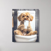 Toile Chien mignon Checking téléphone dans la salle de b (Recto)