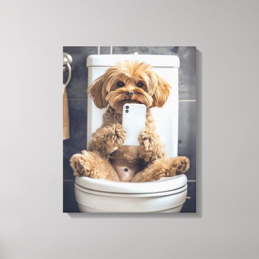 Toile Chien mignon Checking téléphone dans la salle de b (Recto)