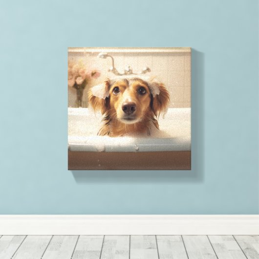 Toile Chien mignon dans la baignoire Parfait pour salle (Insitu (Plancher de Bois))