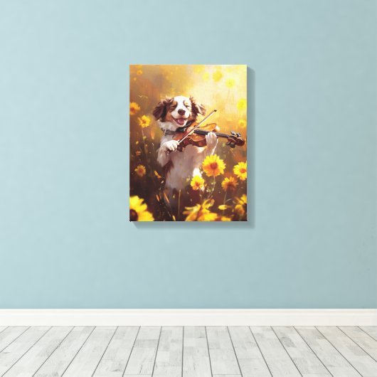 Toile Chien mignon jouant d'un violon (Insitu (Plancher de Bois))