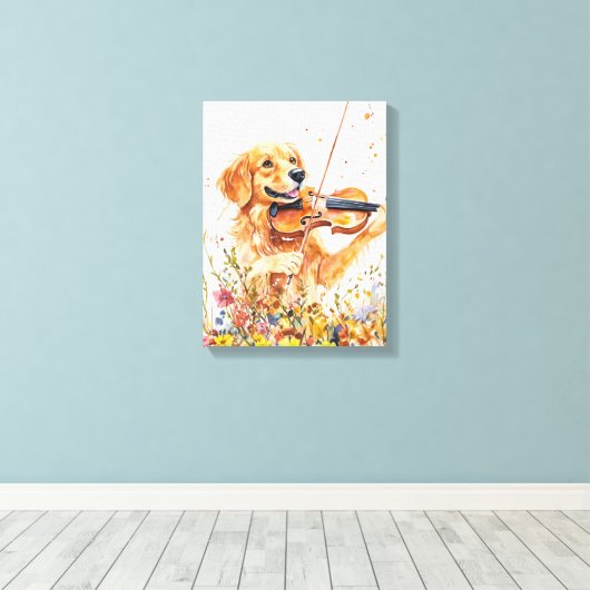 Toile Chien mignon jouant d'un violon (Insitu (Plancher de Bois))
