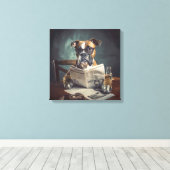 Toile Chien mignon portant des lunettes Lecture Journal (Insitu (Plancher de Bois))