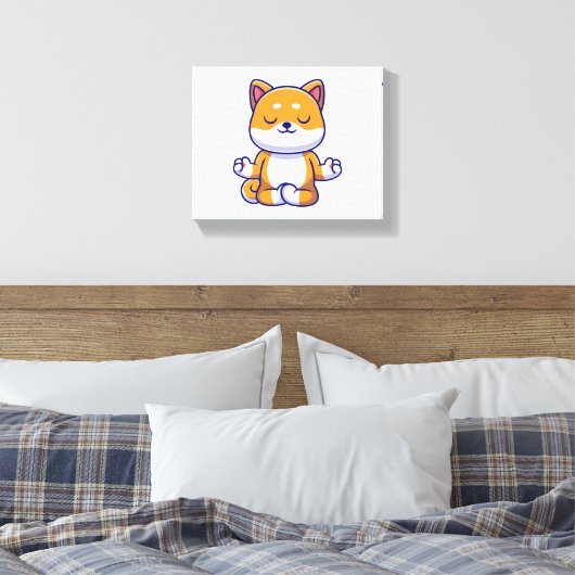 Toile Chien mignon shiba inu faisant du yoga méditation (Insitu(Chambre))