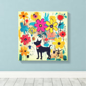 Toile Chien Noir Art Doodle (Insitu (Plancher de Bois))
