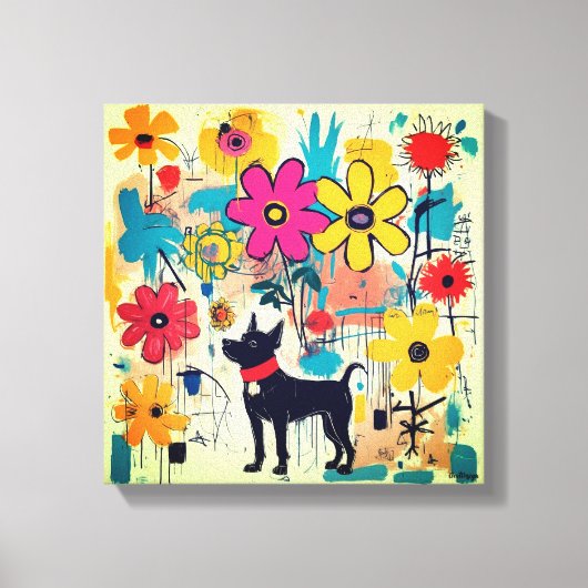 Toile Chien Noir Art Doodle (Recto)