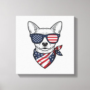 Toile Chien Patriotique avec Lunettes de Soleil Drapeau