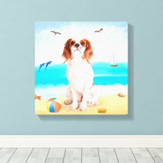 Toile Chien roi cavalier sur la plage (Insitu (Plancher de Bois))