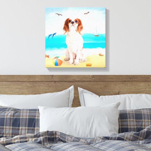 Toile Chien roi cavalier sur la plage (Insitu(Chambre))