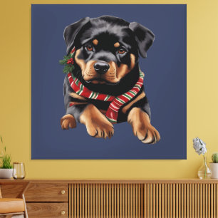 Toile Chien Rottweiler Noël portant une écharpe de Noël